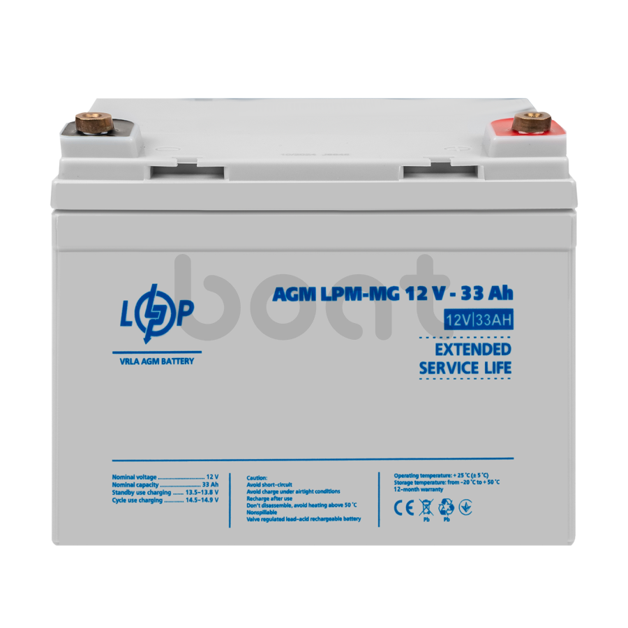 Акумулятор мультигелевий LogicPower LPM-MG 12V - 33 Ah + справа - зображення №2