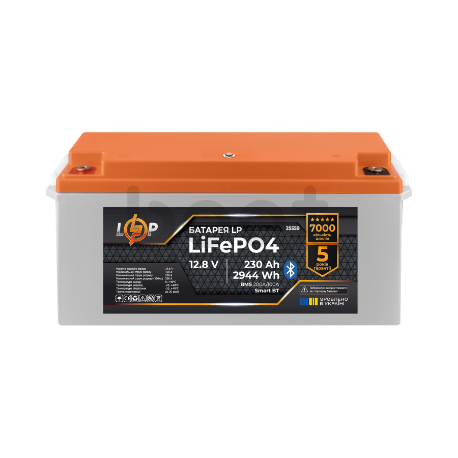 Акумулятор LogicPower LP LiFePO4 12,8V - 230 Ah (2944Wh) (BMS 200A/100А) пластик Smart BT - зображення №1