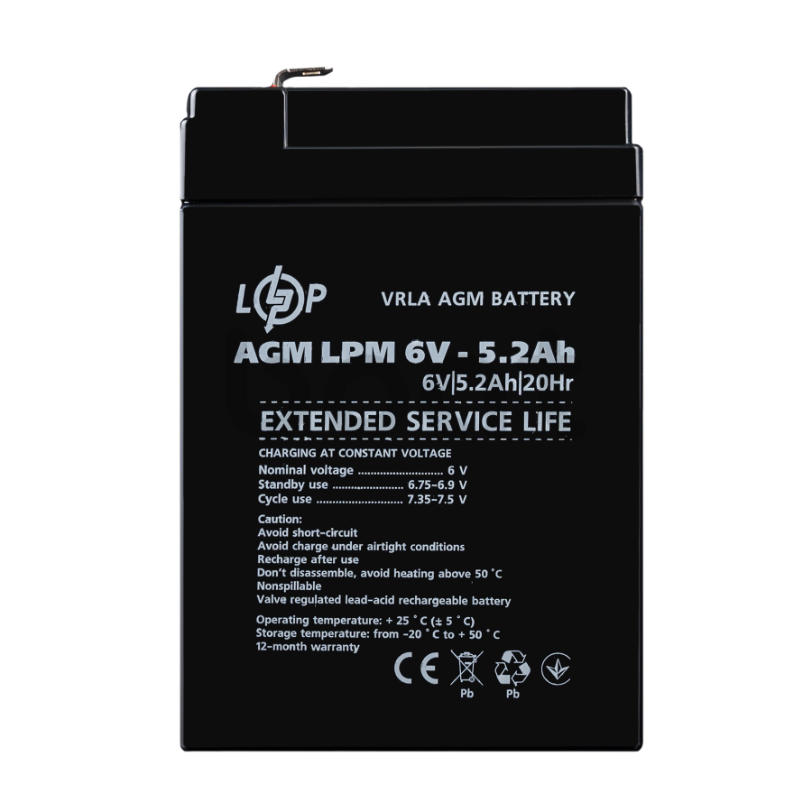 Акумулятор AGM LogicPower LPM 6V - 5.2 Ah - зображення №1