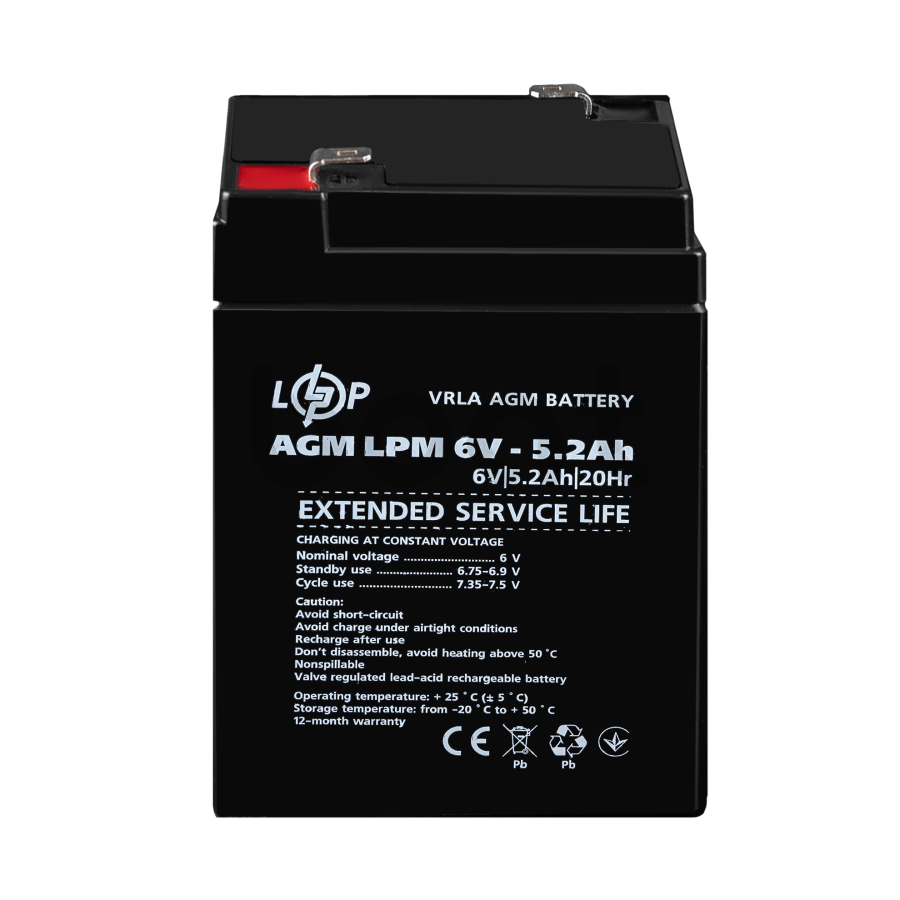 Акумулятор AGM LogicPower LPM 6V - 5.2 Ah - зображення №2
