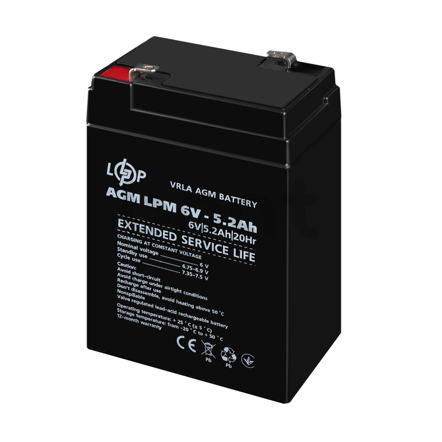 Акумулятор AGM LogicPower LPM 6V - 5.2 Ah - зображення №3