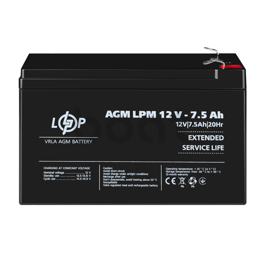 Акумулятор AGM LogicPower LPM 12V - 7.5 Ah - зображення №2