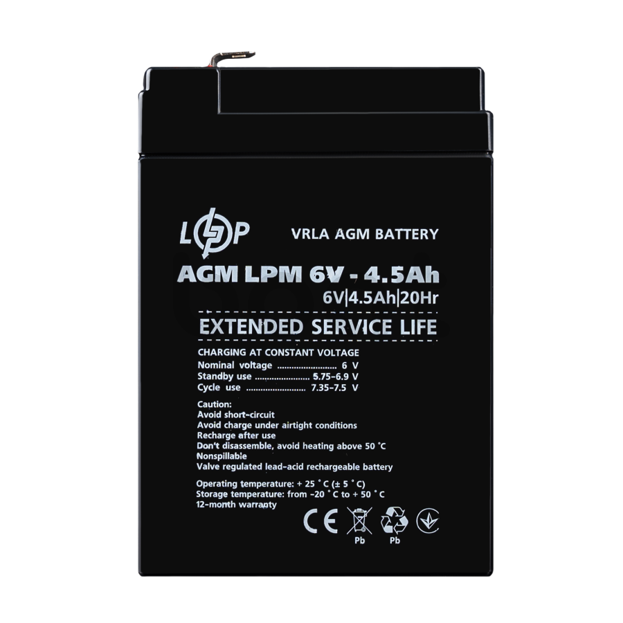Аккумулятор AGM LogicPower LPM 6V - 4.5 Ah - изображение  №1