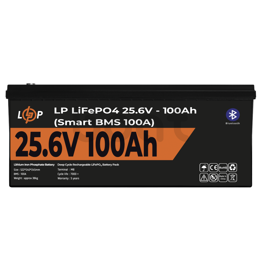 Акумулятор LogicPower LP LiFePO4 24V (25,6V) - 100 Ah (2560Wh) (Smart BMS 100А) з BT пластик - зображення №2