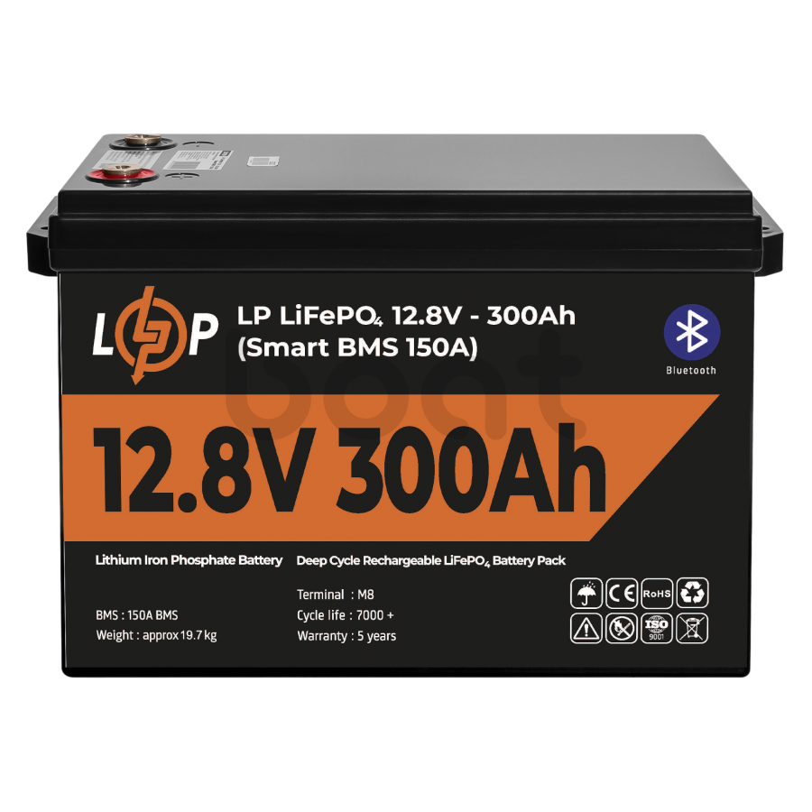 Акумулятор LogicPower LP LiFePO4 12,8V - 300 Ah (3840Wh) (Smart BMS 200А) з BT пластик - зображення №1