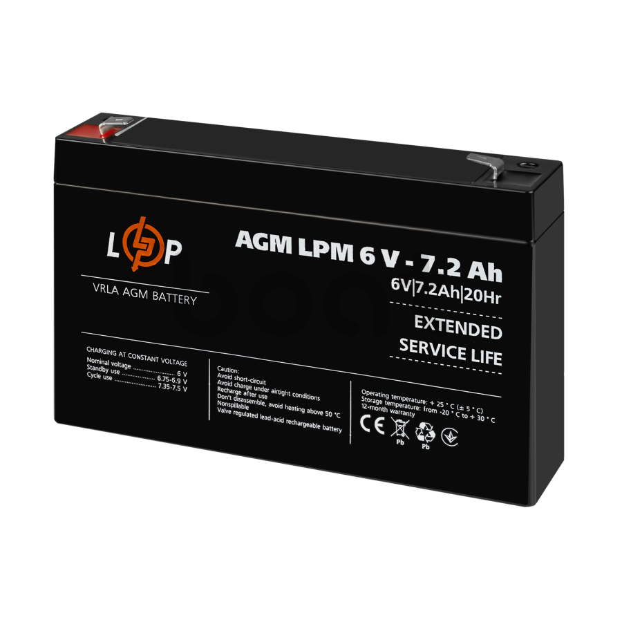 Акумулятор AGM LogicPower LPM 6V - 7.2 Ah - зображення №3