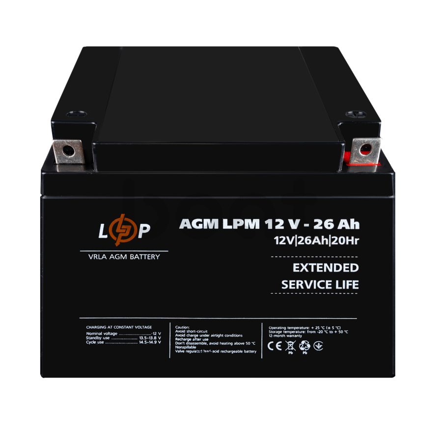 Акумулятор AGM LogicPower LPM 12V - 26 Ah - зображення №2