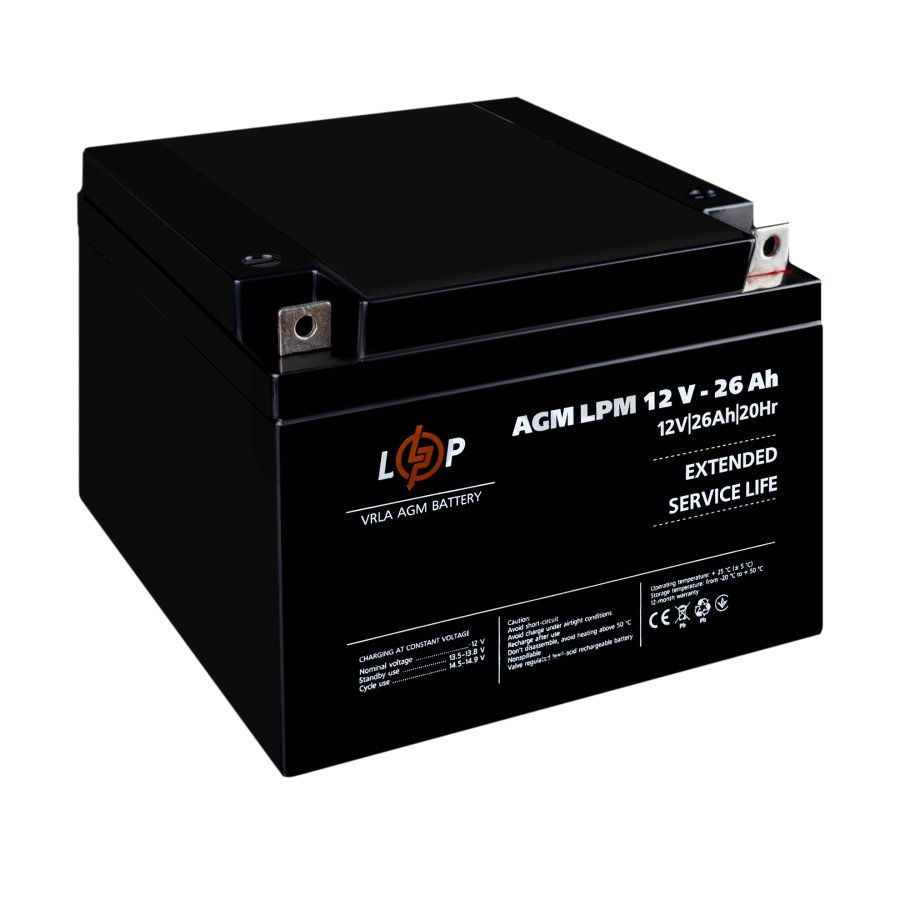Акумулятор AGM LogicPower LPM 12V - 26 Ah - зображення №3