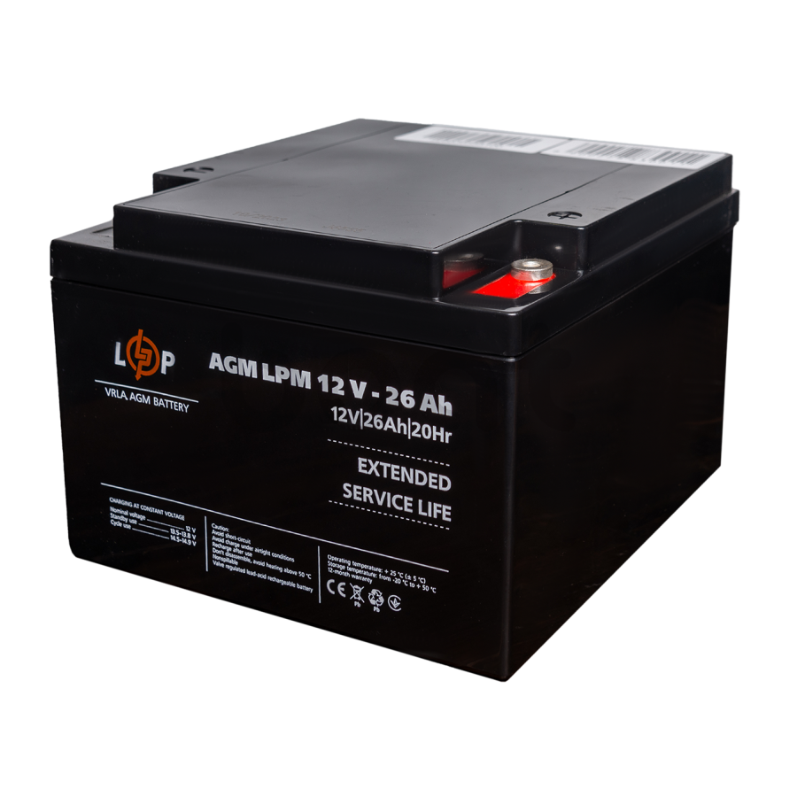 Акумулятор AGM LogicPower LPM 12V - 26 Ah під болт М5 - зображення №1