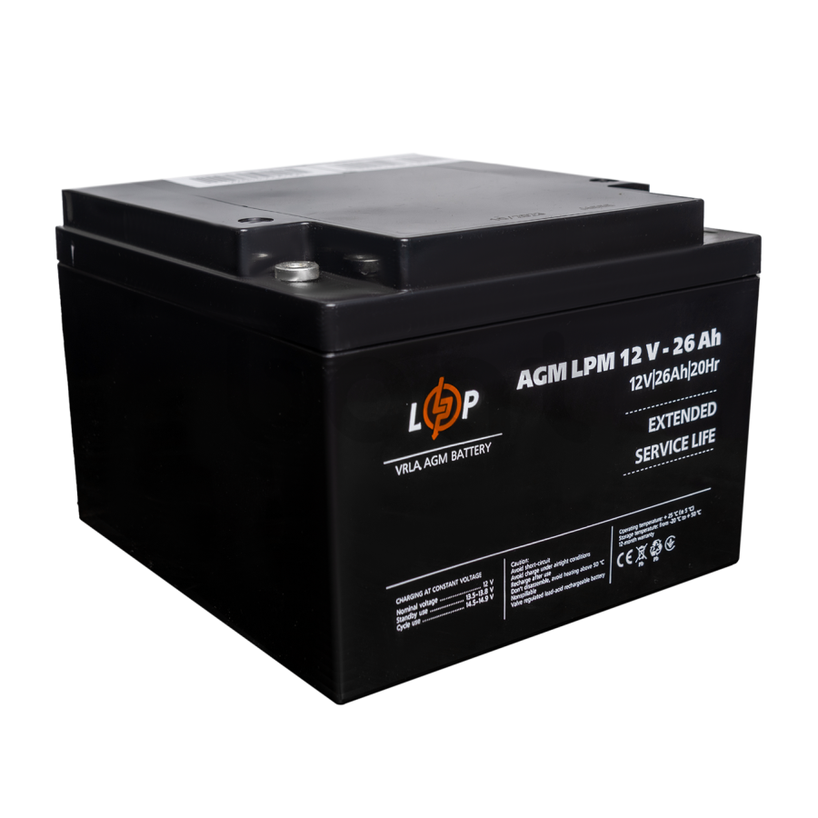 Акумулятор AGM LogicPower LPM 12V - 26 Ah під болт М5 - зображення №4