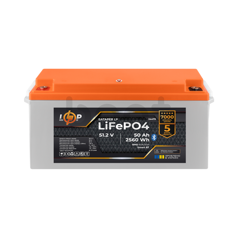 Акумулятор LogicPower LP LiFePO4 51,2V - 50 Ah (2560Wh) (BMS 80A/50А) пластик Smart BT - зображення №1