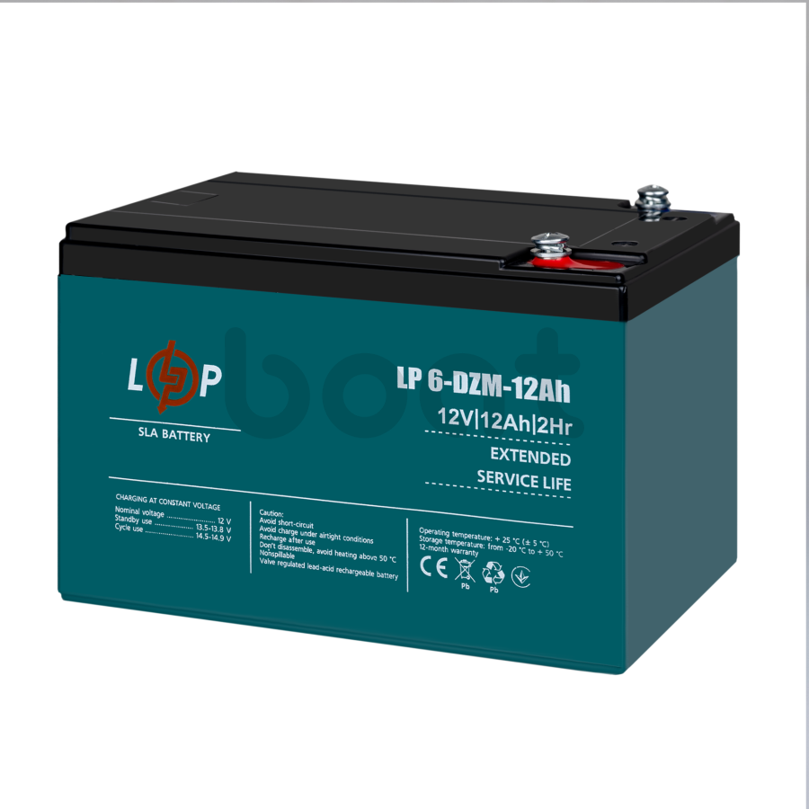 Тяговый свинцово-кислотный AGM аккумулятор LogicPower LP 6-DZM-12 Ah - под Болт М5 - изображение  №1