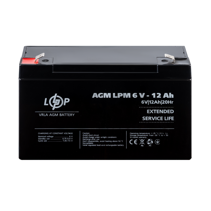 Акумулятор AGM LogicPower LPM 6V - 12 Ah - зображення №2